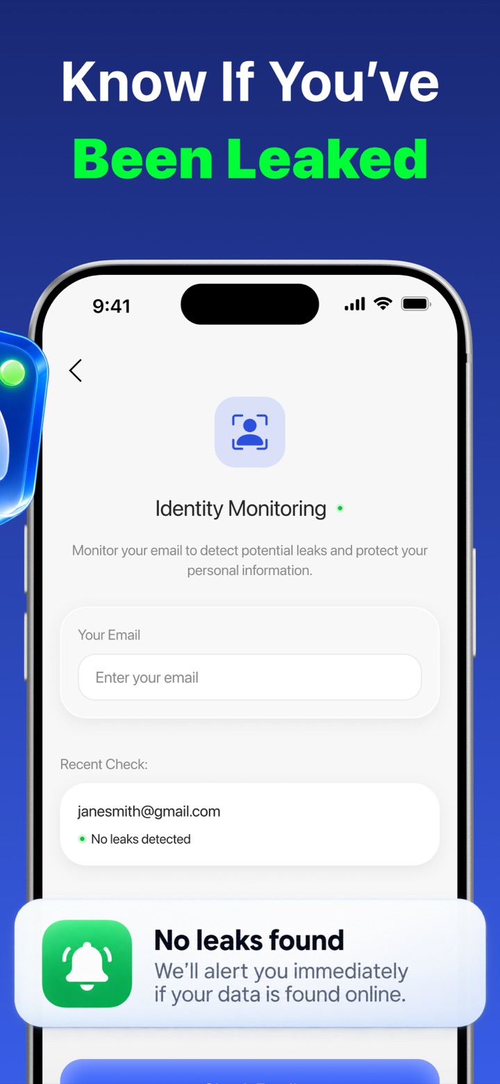 Identity Monitoring screen